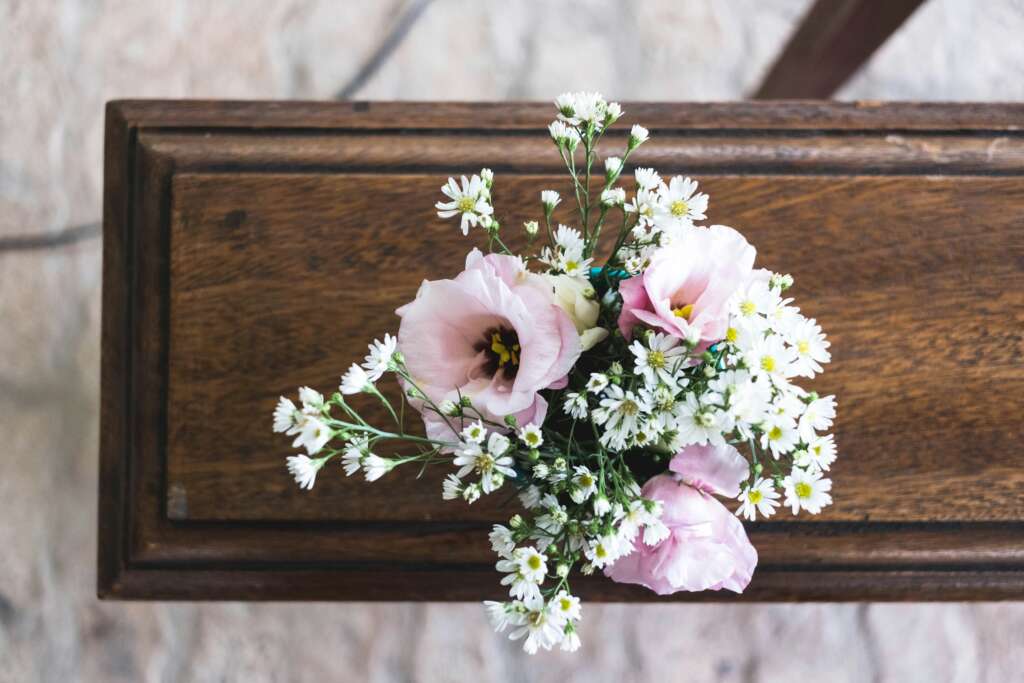 coffin with flowers